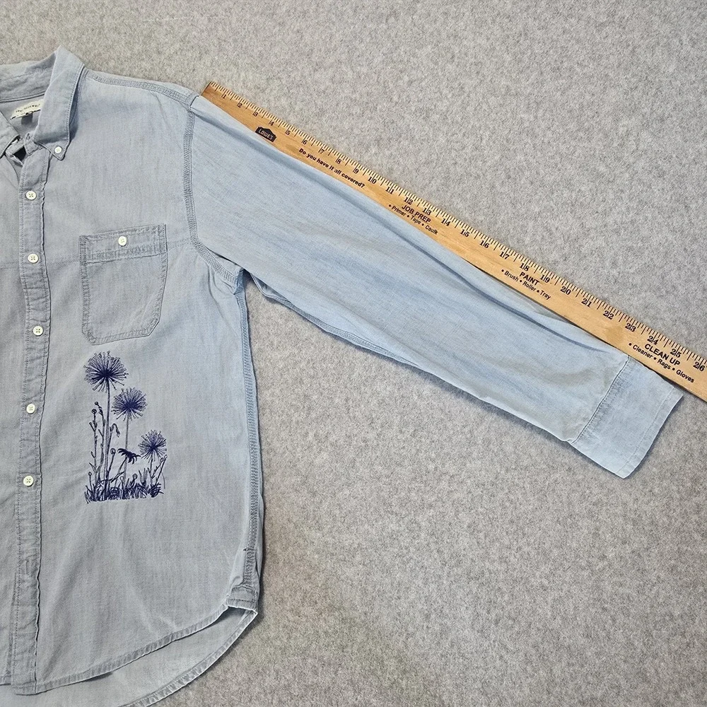Free‎ Assembly Button Down Shirt Womens L Blue Floral Embroidered Cottagecore